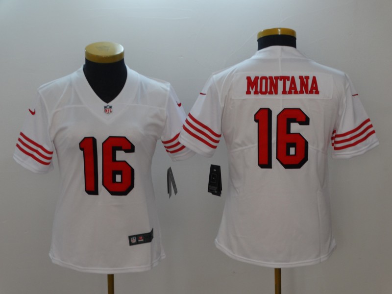 Womens NFL San Francisco 49ers #16 Montana White Vapor Jersey