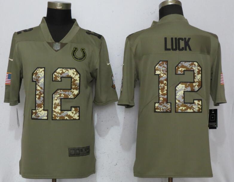 New Nike Indianapolis Colts 12 Luck Olive Salute To Service Limited Jersey 