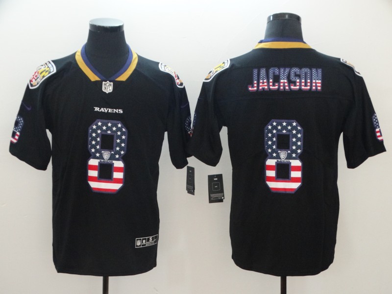 New Nike Baltimore Ravens 8 Jackson USA Flag Black Limited Jersey