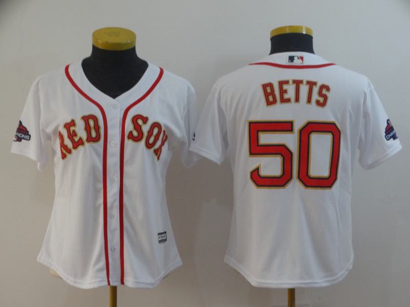 Womens MLB Boston Red Sox #50 Betti White Gold Number Jersey