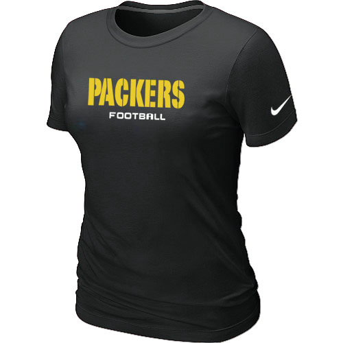  Nike Green Bay Packers Sideline Legend Authentic Font Womens TShirt Black 32 