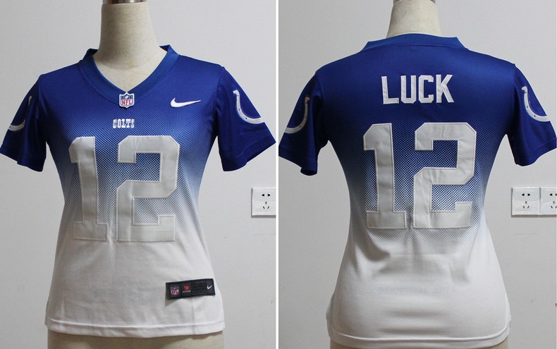 New Women Nike Indianapolis Colts 12 Luck Blue Drift Fashion Elite Women Jerseys