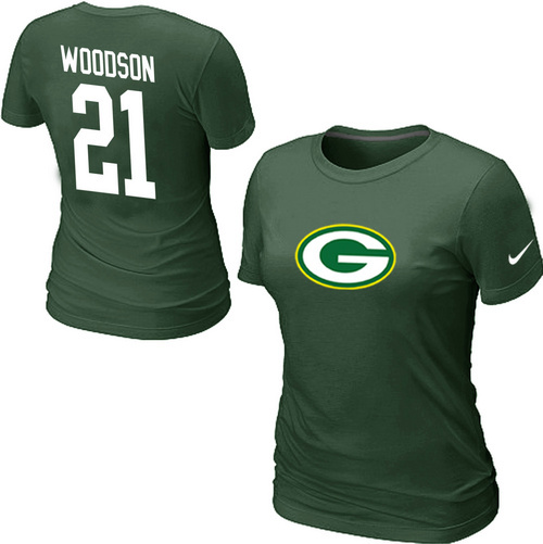  Nike Green Bay Packers 21 WOODSON Name& Number Womens TShirt Green 60 