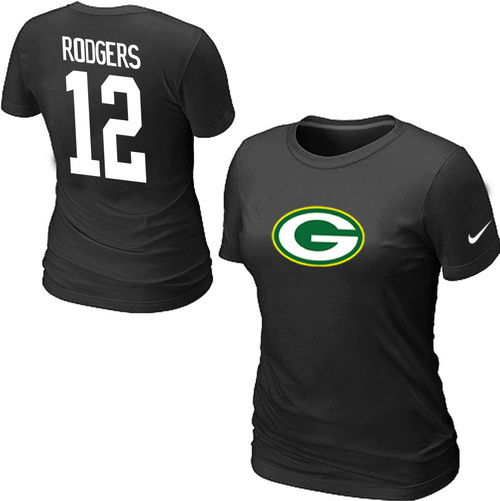  Nike Green Bay Packers Aaron Rodgers Name& Number Womens TShirt Black 55 