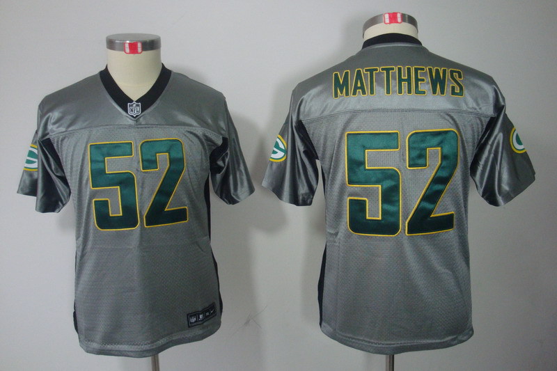 NFL Green Bay Packers #52 Matthews Youth Grey Lights Out Jersey