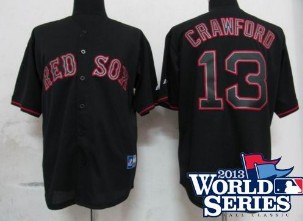 Boston Red Sox #13 Carl Crawford Pitch Black Fashion Jersey 2013 World Series Patch