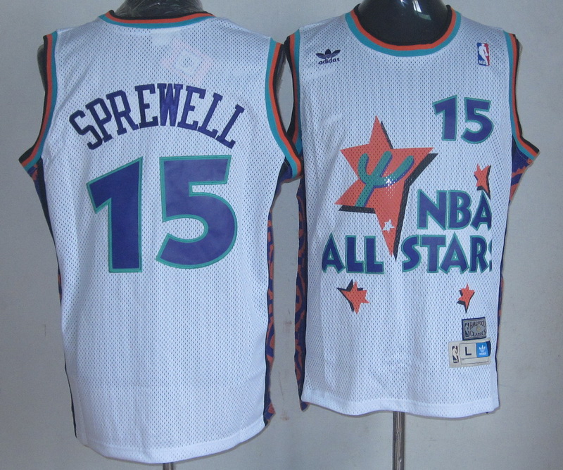 Warriors #15 Latrell Sprewell White 1995 All Star Throwback Embroidered NBA Jersey