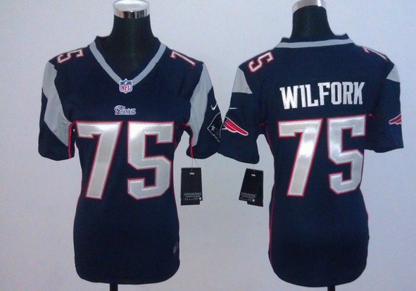 Nike New England Patriots #75 Wilfork Blue Women Jersey