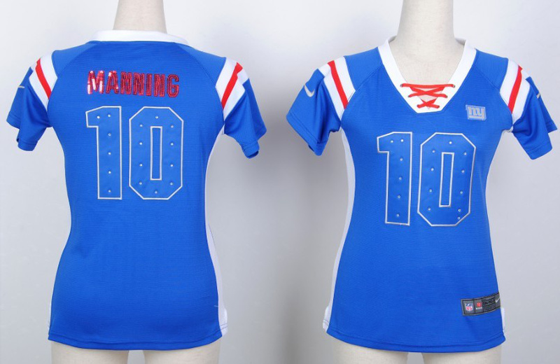 Nike NFL New Women Wash Gold Fashion New York Giants #10 Manning Blue Jersey