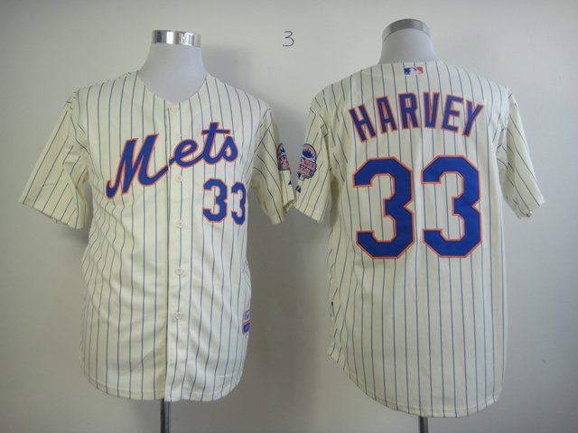 New York Mets #33 Harvey creamy white blue strip jersey