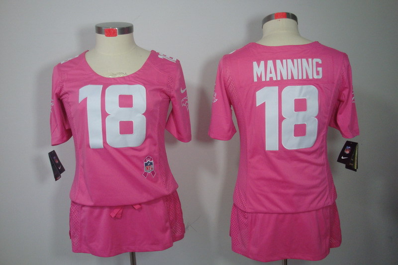 NFL Denver Broncos #18 Manning Women Pink Breast Cancer Awareness Jersey