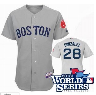 Boston Red Sox #28 Adrian Gonzalez jerseys gray w2013 World Series Patch