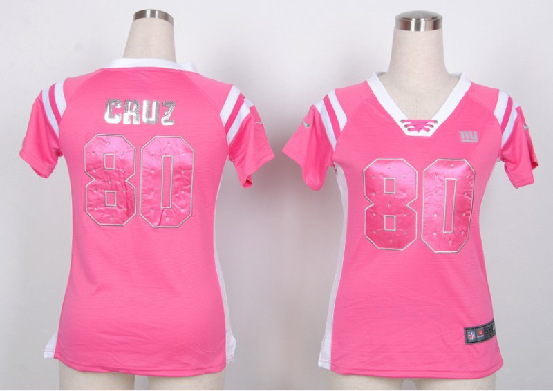 New York Giants #80 Cruz Pink Womens Handwork Sequin lettering Fashion Jersey