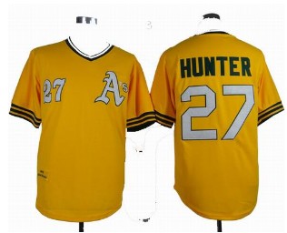 Oakland Athletics #27 Catfish Hunter yellow jerseys