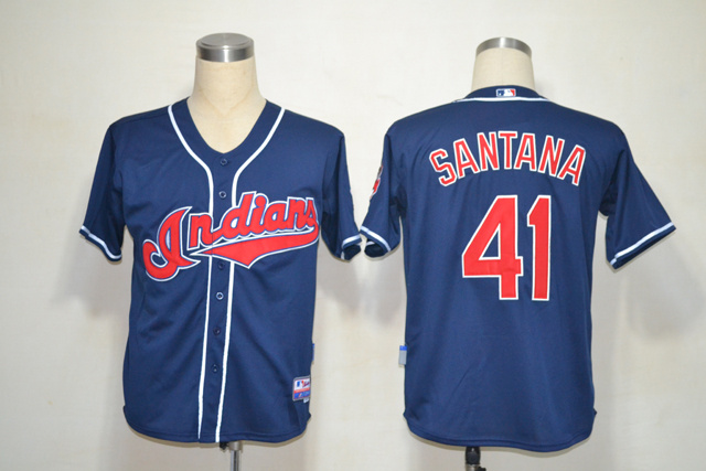 MLB Jerseys Cleveland Indians #41 Santana Blue Cool Base