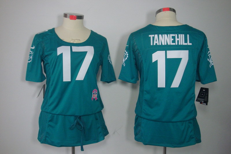 NFL Miami Dolphins #17 Tannehill Women Blue Breast Cancer Awareness Jersey