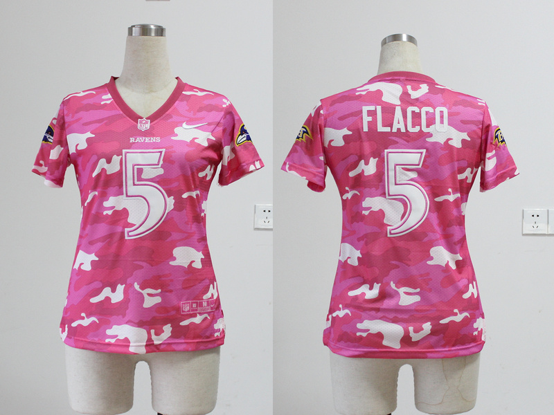 Nike Baltimore Ravens #5 Flacco Women Pink Camo Jersey