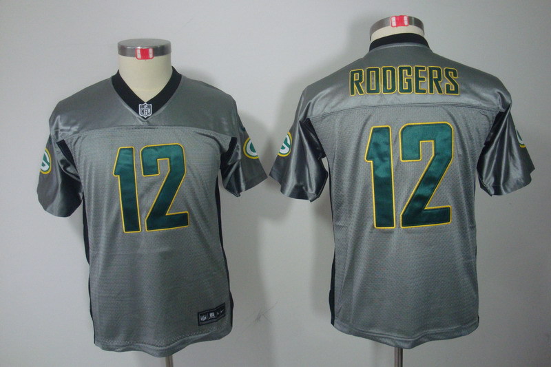 NFL Green Bay Packers #12 Rodgers Youth Grey Lights Out Jersey