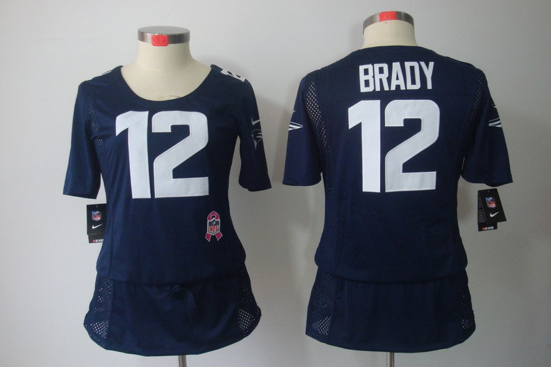 NFL New England Patriots #12 Brady Blue Women Breast Cancer Awareness Jersey