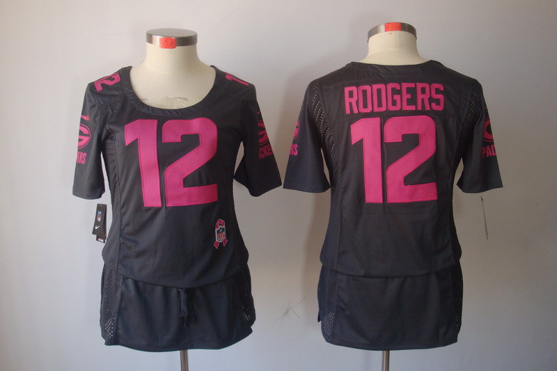 NFL Green Bay Packers #12 Rodgers Grey Women Breast Cancer Awareness Jersey