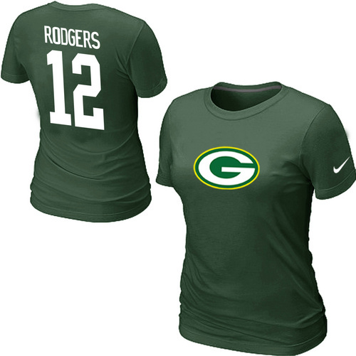  Nike Green Bay Packers Aaron Rodgers Name& Number Womens TShirt Green 54 