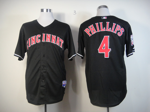 MLB Cincinnati Reds 4 Phillips Black Fashion embroidered Jerseys