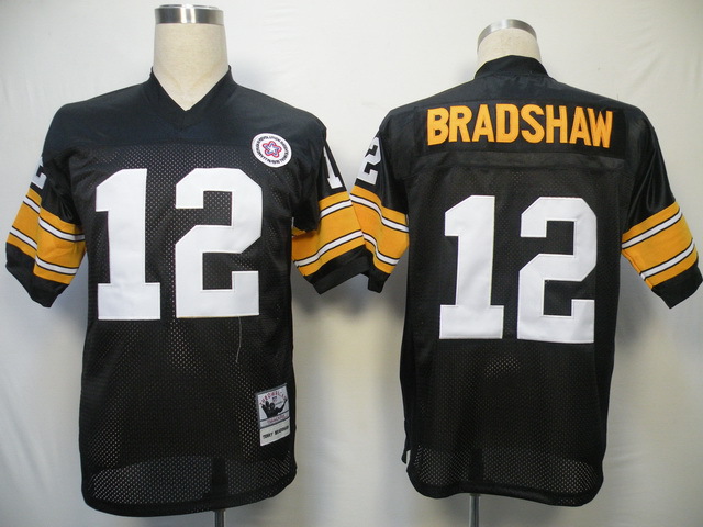 NFL Jerseys Pittsburgh Steelers 12 BRADSHAW Black Throwback