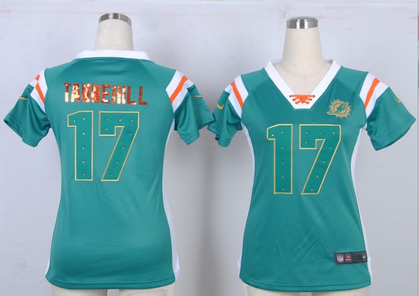 Nike NFL Miami Dolphins #17 Tannehill Womens Green Handwork Sequin lettering 