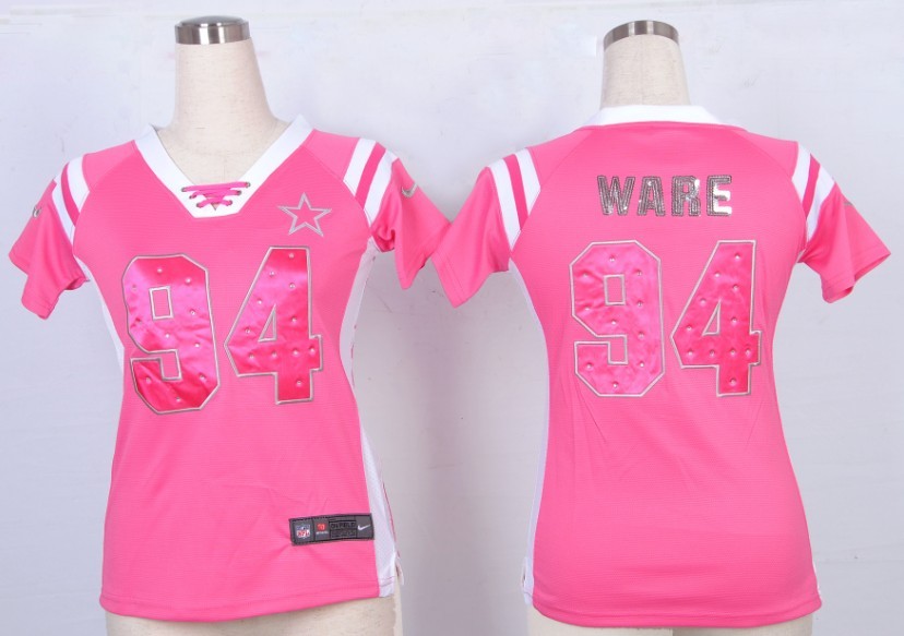 Nike NFL Dallas Cowboys #94 Ware Pink Womens Handwork Sequin lettering