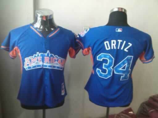2013 All Star Boston Red Sox #34 Ortiz Blue Women Jersey