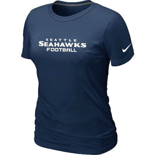  Nike Seattle Seahawks Authentic Logo Womens TShirt D- Blue 2 