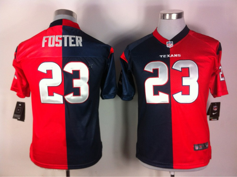 Houston Texan #23 Foster Blue Red Half and Half Youth Jersey