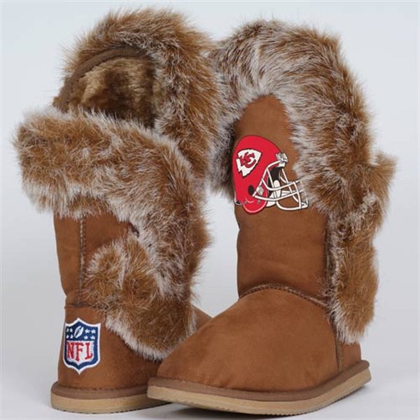 NFL Kansas City Chiefs logo Womens Cuce Shoes Ladies Fanatic Boots Brown 