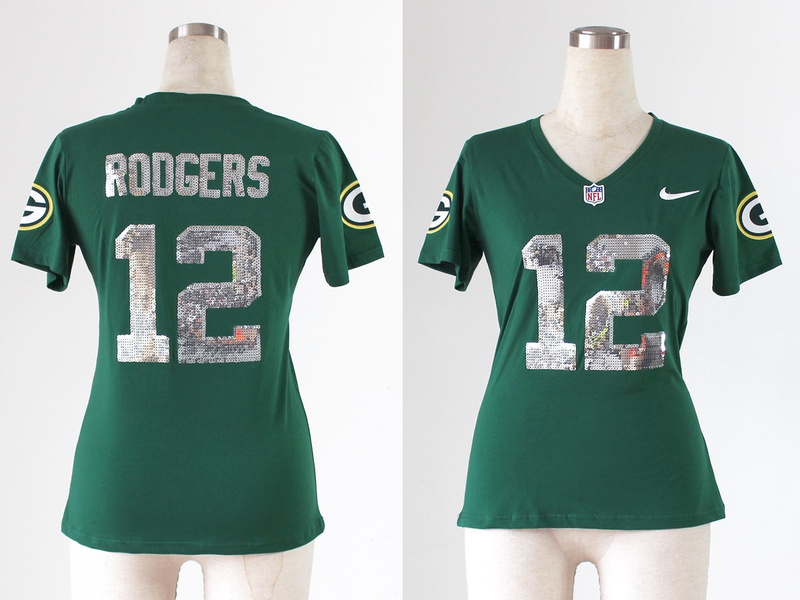 Green Bay Packers #12 Rodgers Womens Handwork Sequin Green Jersey