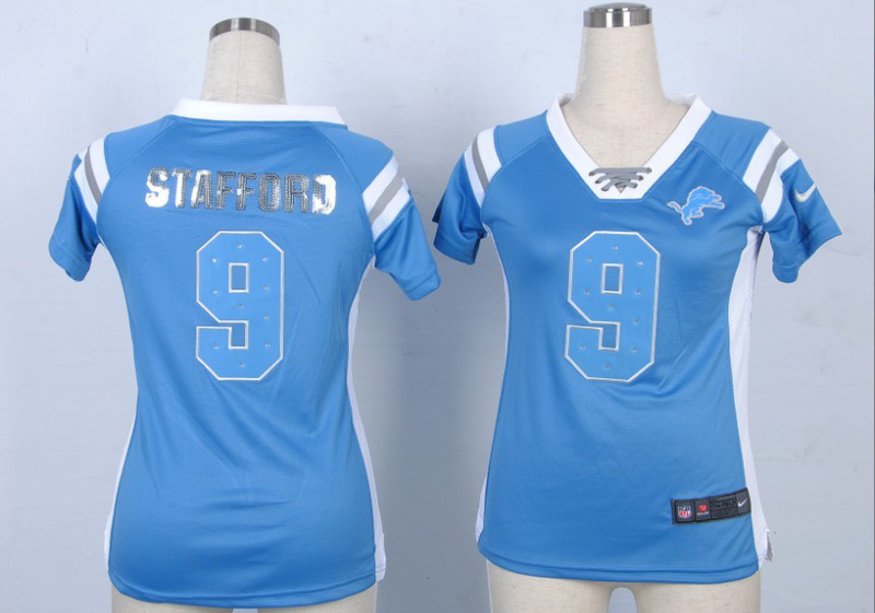 Nike NFL Detroit Lions #9 Stafford Women Wash Gold Fashion Blue Jersey