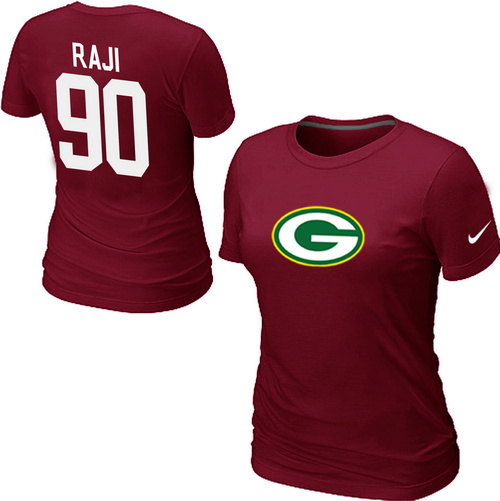  Nike Green Bay Packers 90 RAJI Name& Number Womens TShirt Red 62 