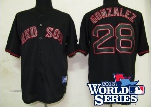 Boston Red Sox 28# Adrian Gonzalez Pitch Black Fashion Jersey 2013 World Series Patch
