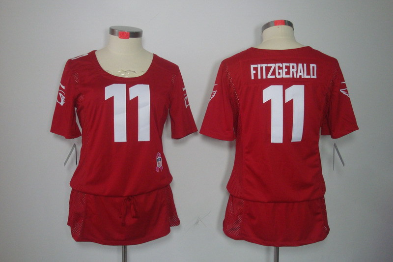 NFL Arizona Cardinals #11 Fitzgerald Red Women Breast Cancer Awareness Jersey