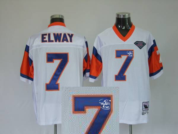 Mitchell & Ness Denver Broncos #7 Elway Signature White Throwback Jersey