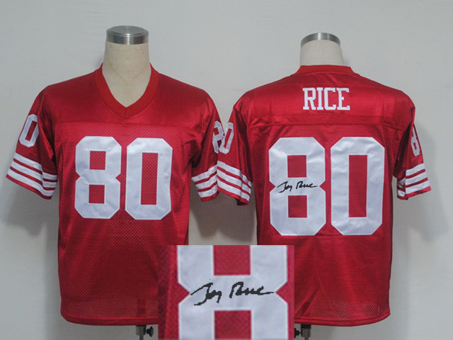 San Francisco 49ers #80 Jerry Rice Red Signature Throwback Jersey