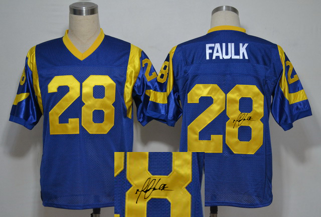 St. Louis Rams Marshall Faulk #28 Blue Throwback Signature Jersey
