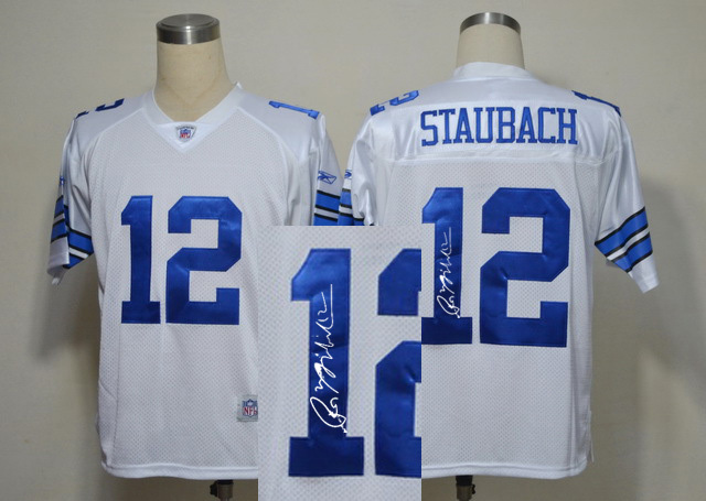 Dallas Cowboys #12 Roger Staubach White Signature Throwback Jersey