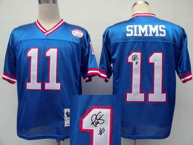 Mitchell & Ness New York Giants #11 Simms Signature Throwback Blue Jersey