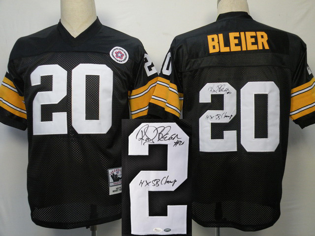 Pittsburgh Steelers #20 Bleier Black Signature Black Throwback Jersey