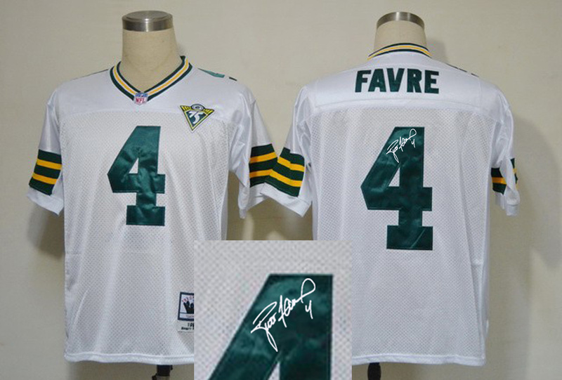 Green Bay Packers #4 Favre Signature White Throwback Jersey