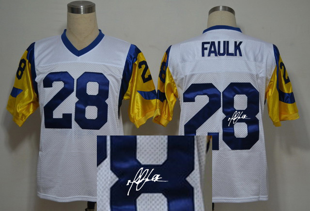St. Louis Rams Marshall Faulk #28 White Throwback Signature Jersey