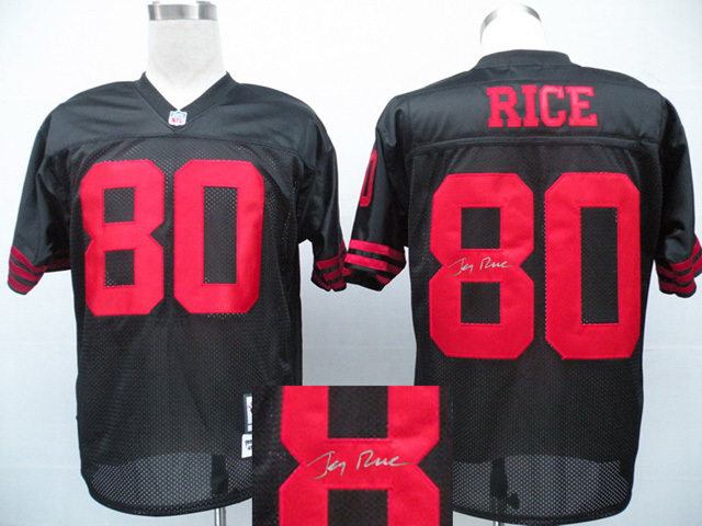 San Francisco 49ers #80 Jerry Rice Black Signature Throwback Jersey