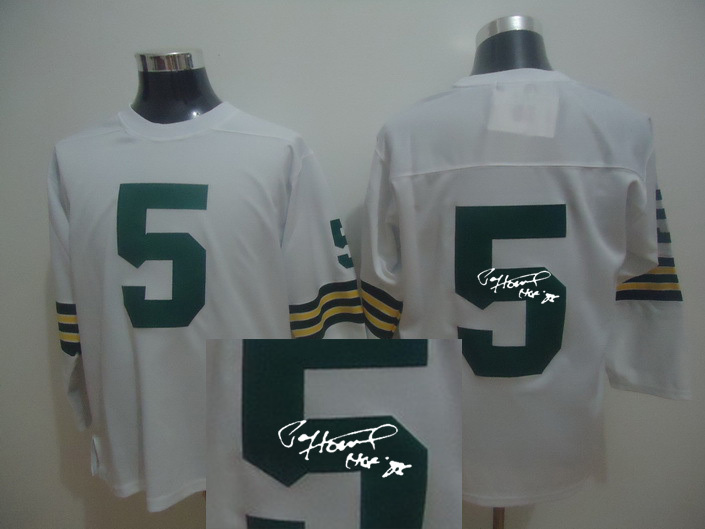 Green Bay Packers #5 White Signature Throwback Long Sleeve Jersey