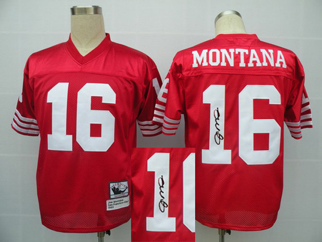 San Francisco 49ers #16 Joe Montana Red Signature Throwback Jersey