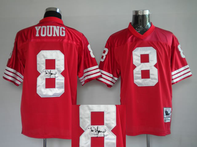 San Francisco 49ers #8 Young Signature Red Throwback Jersey